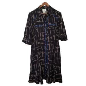iCE Black Gray & Royal Blue Long Sleeve Button Down Dress - Size 12